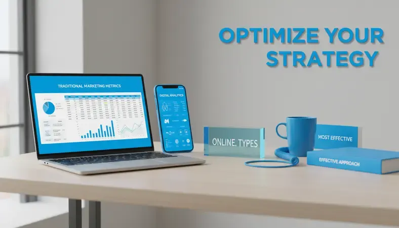 Side-by-side comparison showing traditional marketing metrics versus digital marketing analytics dashboard with detailed performance data