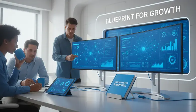 Credit union marketing team reviewing digital campaign analytics on multiple screens