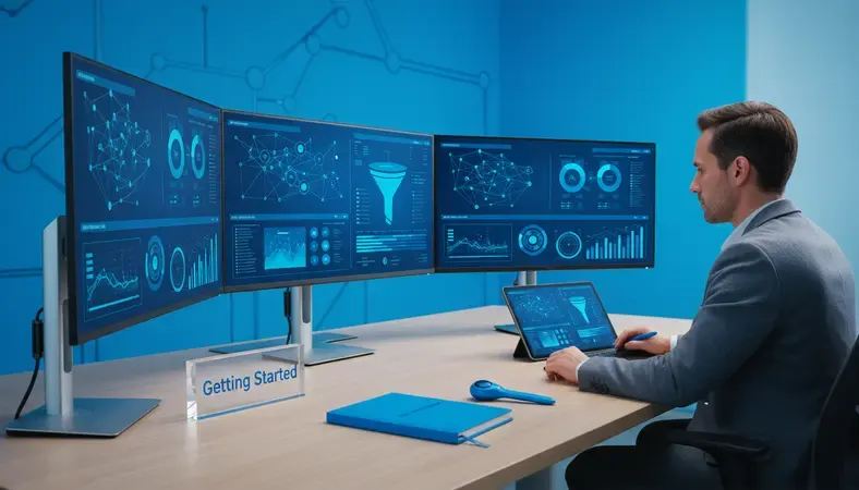 Banking professional reviewing successful digital marketing campaign results on multiple screens showing various metrics and engagement data