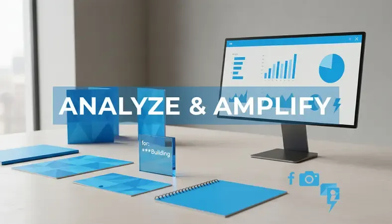 Split-screen showing traditional marketing materials next to digital marketing analytics dashboard