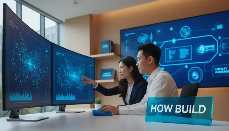 Credit union marketing team analyzing customer loyalty campaign data on computer screens