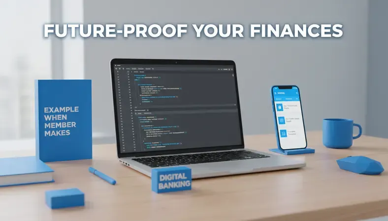 Smartphone showing banking app interface with various digital features highlighted