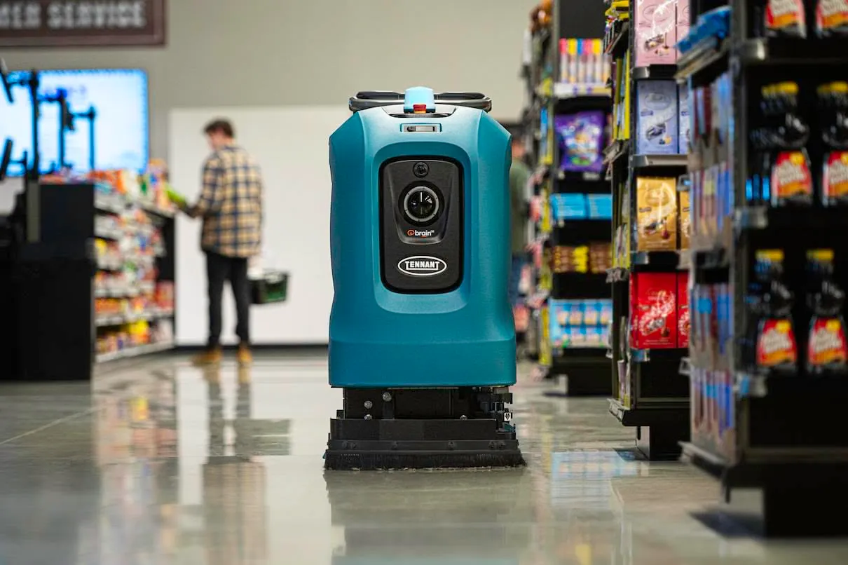 A Brain X4ROVR robot in a retail store