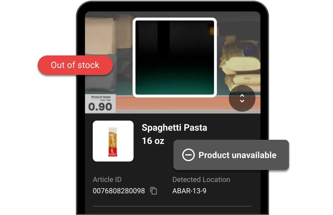 A phone displaying BrainOS UI of an out-of-stock product