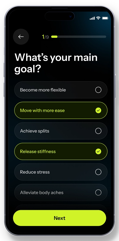 Limber app goal screen