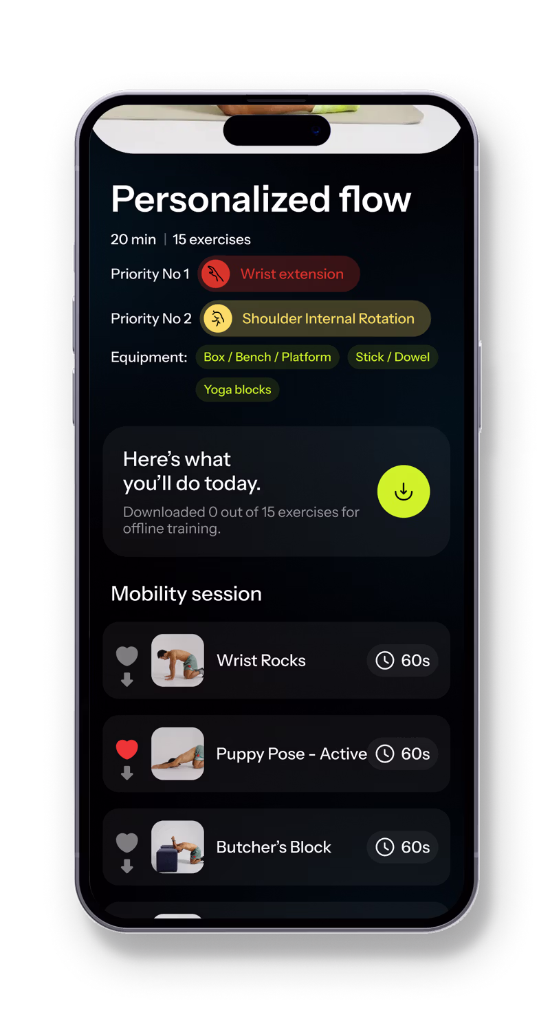 Limber app personalized flow screen
