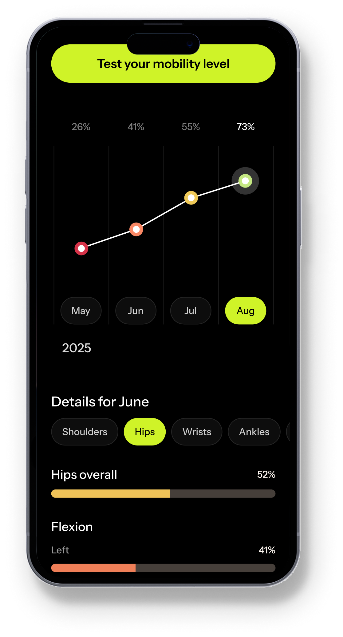 Limber app mobility score screen