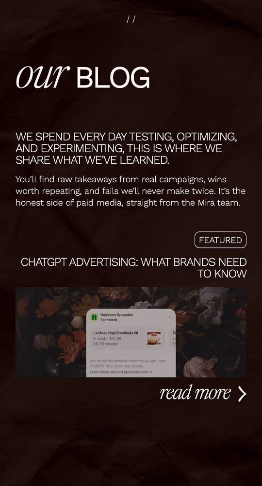 Mobile webpage screenshot of Mira Media's blog