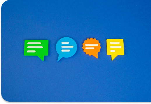 Picture showing different text bubbles or communication icons to illustrate talking 