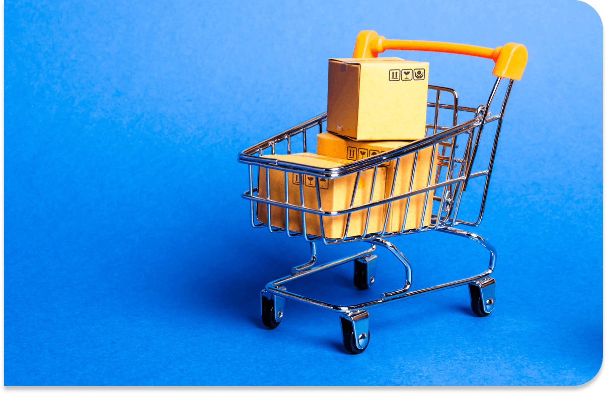 Shopping cart full of different boxes to symbolize all the features you can have on ChainLink SRM