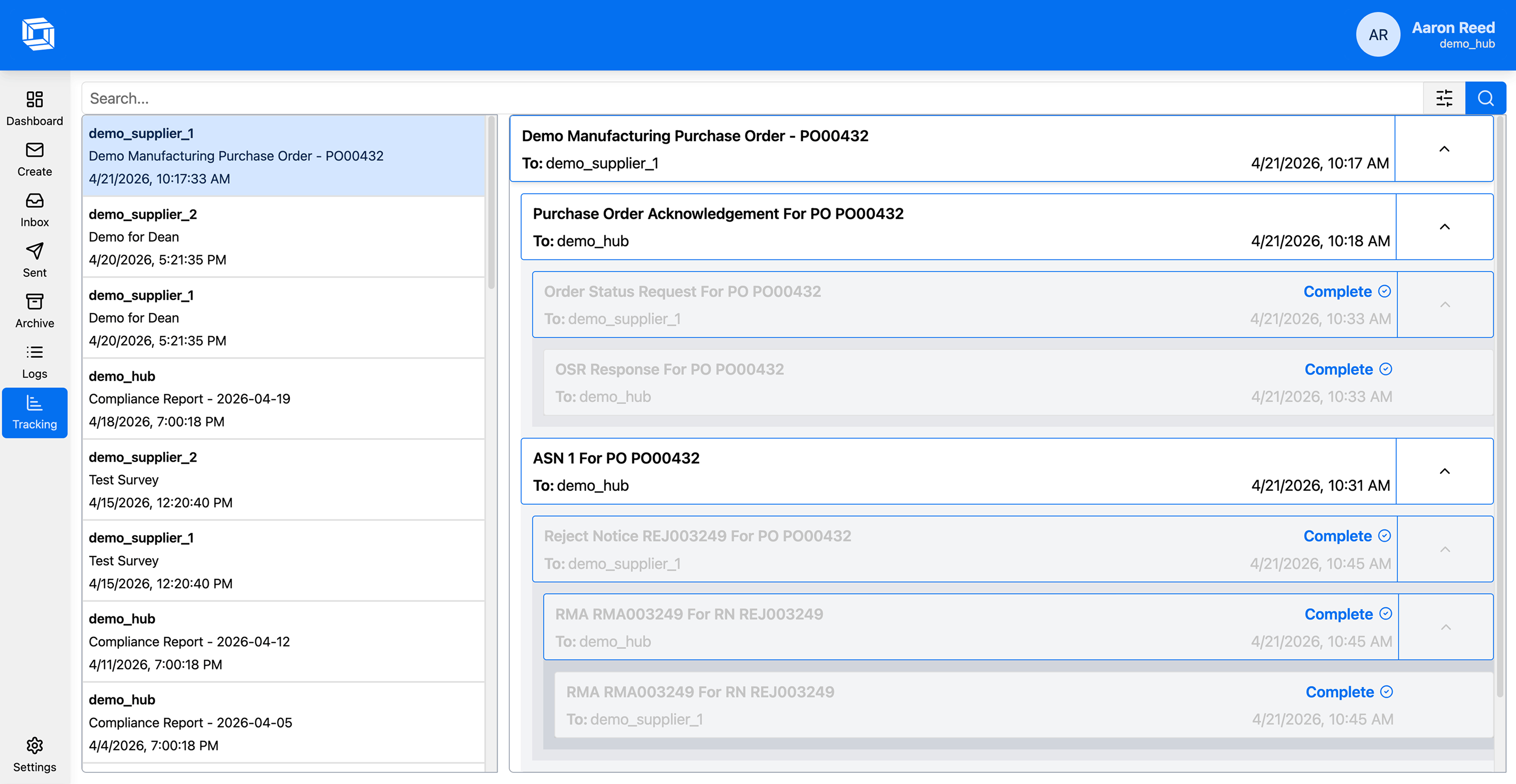ChainLink SRM Tracking view