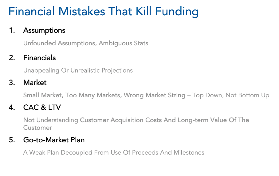 A list of Financial Mistakes That Kill Funding.