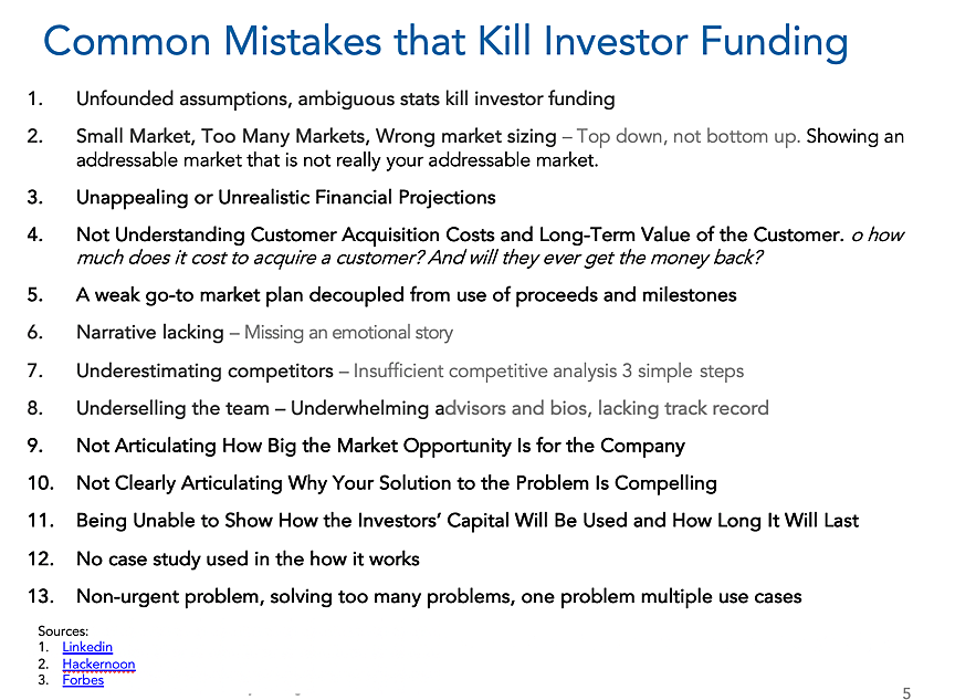 A list of the Common Mistakes that Kill Investor Funding.