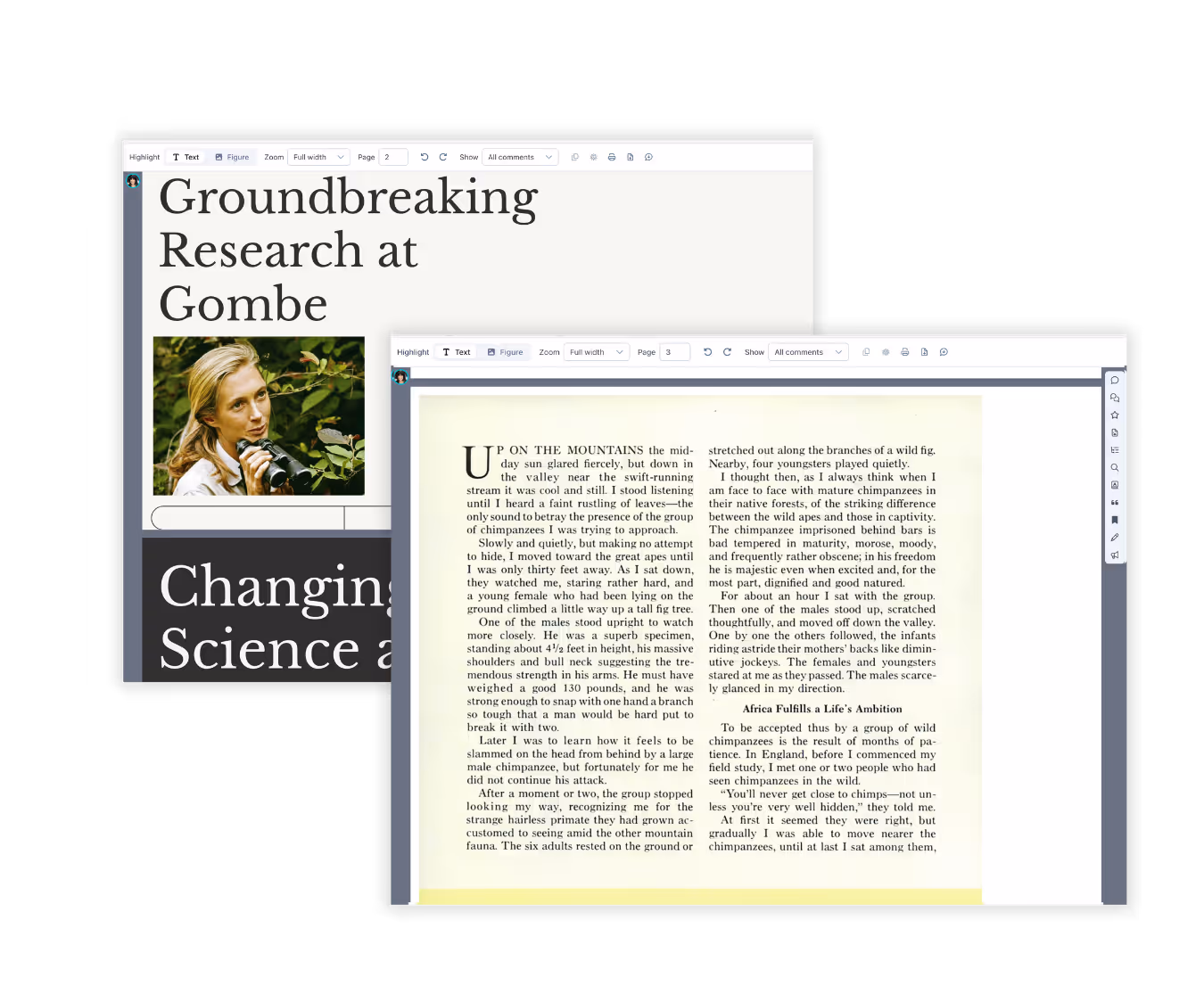 Students can highlight text and comment on PDFs, EPUBs, Google Slides, and more. Upload documents and slides into your Perusall course.