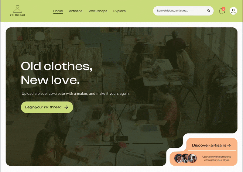 Gif of Landing page for ReThread