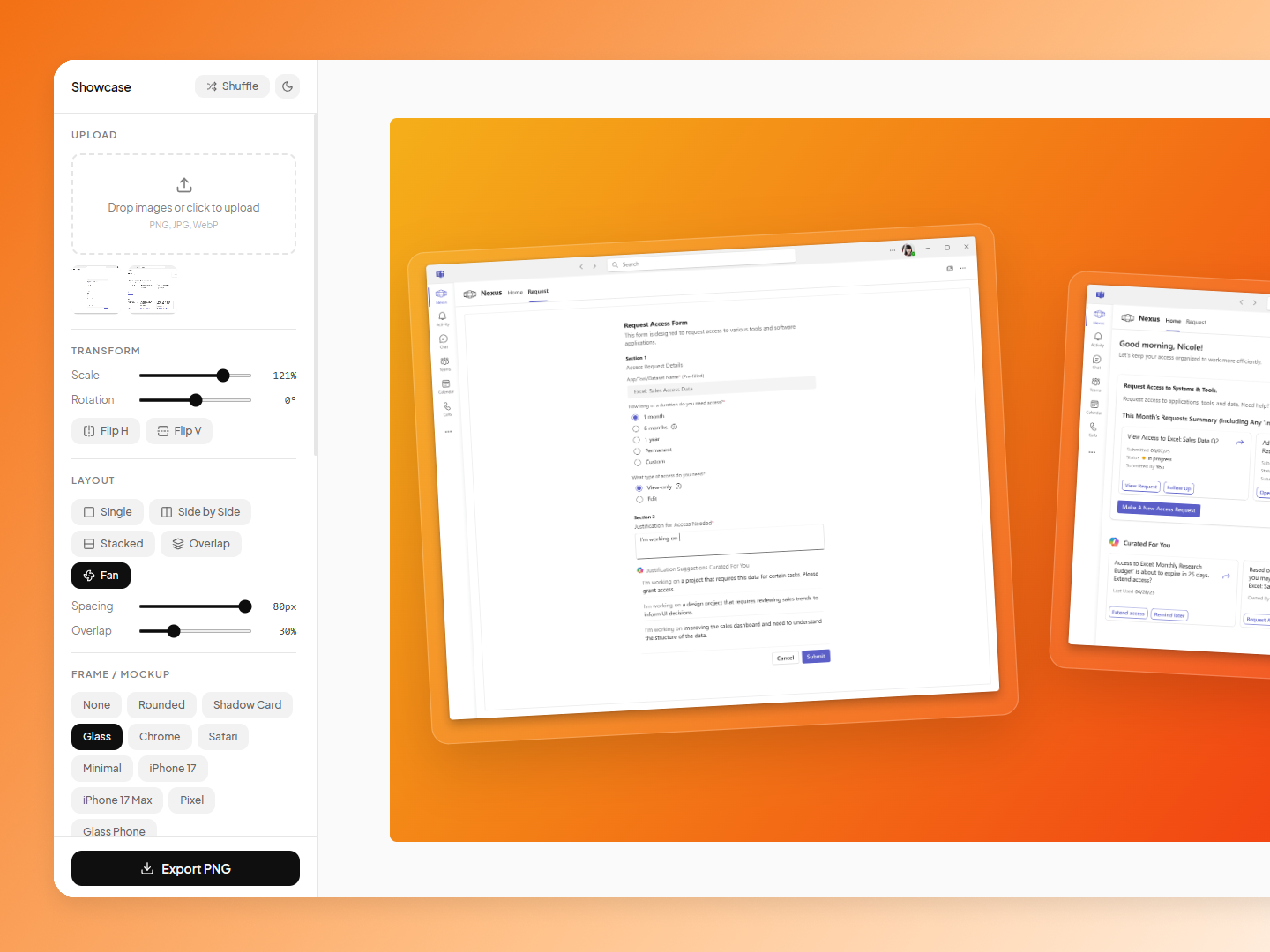 screenshot of 'showcase' its a tool with a canvas for the hero visual