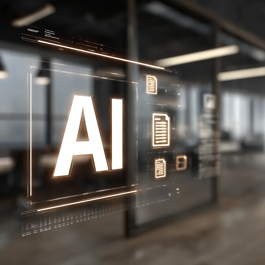An office with hologram of AI documents