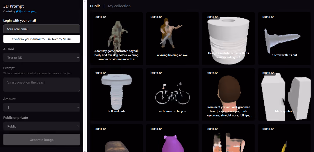 3D Prompt, created by @markdoppler, is an AI tool that turns text into captivating 3D images.