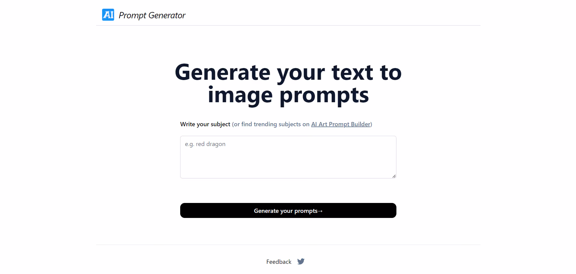 The AI Prompt Generator helps create image prompts for AI art using text.