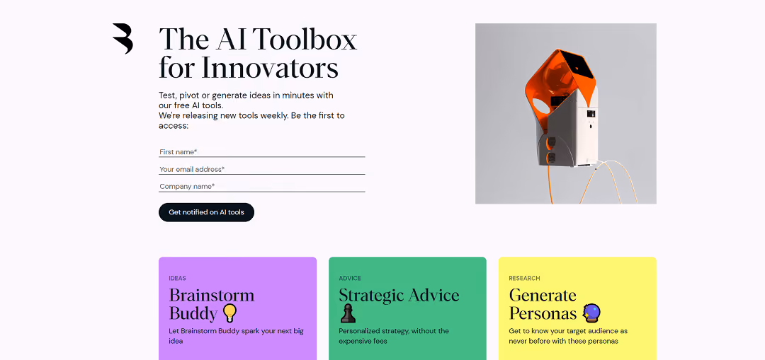 The AI Toolbox for innovators, developed by Board of Innovation, offers a range of free, AI-powered tools to expedite idea generation, testing, and adaptation. These tools include the Brainstorm Buddy, which sparks creativity through idea generation, and the Opportunity Scores tool, which aids in problem prioritization.