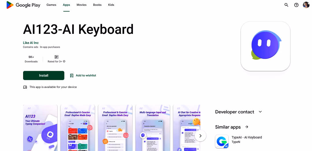 AI123-AI Keyboard is a powerful app that utilizes artificial intelligence to enhance typing.