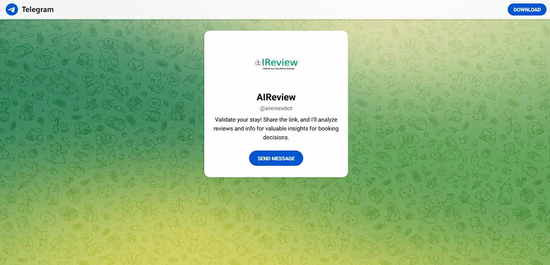 AIREVIEWBOT is an AI tool available on Telegram, offering travelers valuable insights for booking decisions. By