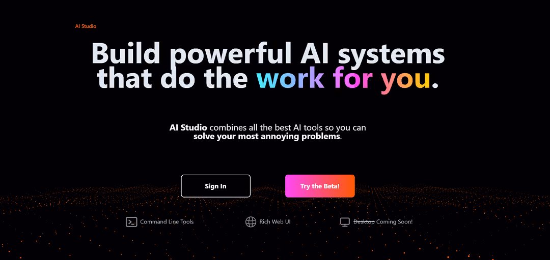 AI Studio is a user-friendly AI tool for developing and deploying complex intelligent systems without coding. Its functionalities include POST, GET, Await, Join, and Prompt, and it offers a Simple GPT feature to create text and images.
