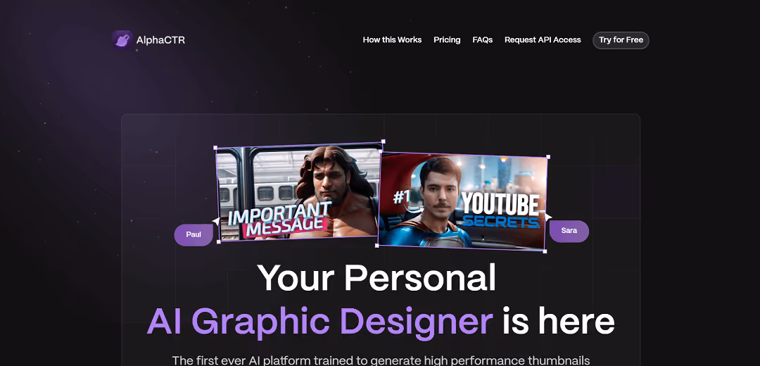 AlphaCTR is an AI tool designed to simplify the creation of eye-catching thumbnails and advertising materials, saving users valuable time and effort. This user-friendly solution follows a three-step process, allowing users to upload reference images and receive a range of creative options, including highly accurate face matches.