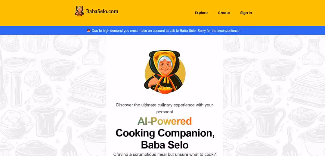Baba Selo is a unique AI-powered recipe generator designed to elevate your culinary journey. It seamlessly blends cutting-edge AI technology with the warmth of a Babushka's love, offering a personalized cooking experience.