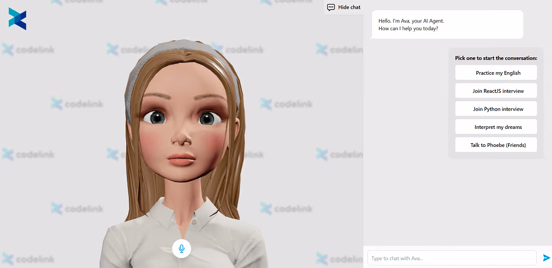 Ava Face Demo is an AI tool developed by CodeLink, specializing in conversational interactions.