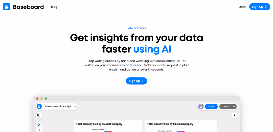 Baseboard is an AI-powered data visualization tool that transforms data into valuable insights.