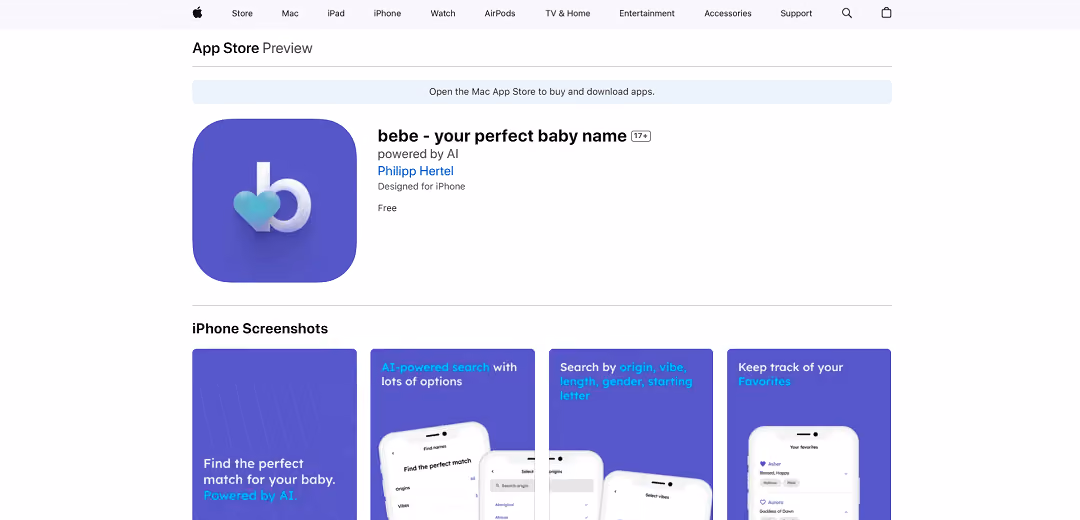 The bebe app, available on the App Store, is a handy tool for discovering the perfect baby name. It offers user reviews, customer ratings, and screenshots of various baby names, making the decision-making process easier.