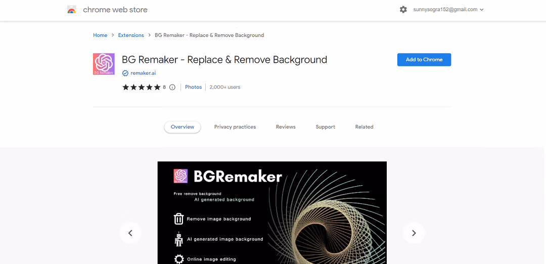 BG Remaker is an advanced Chrome extension that uses AI technology to efficiently process image backgrounds.
