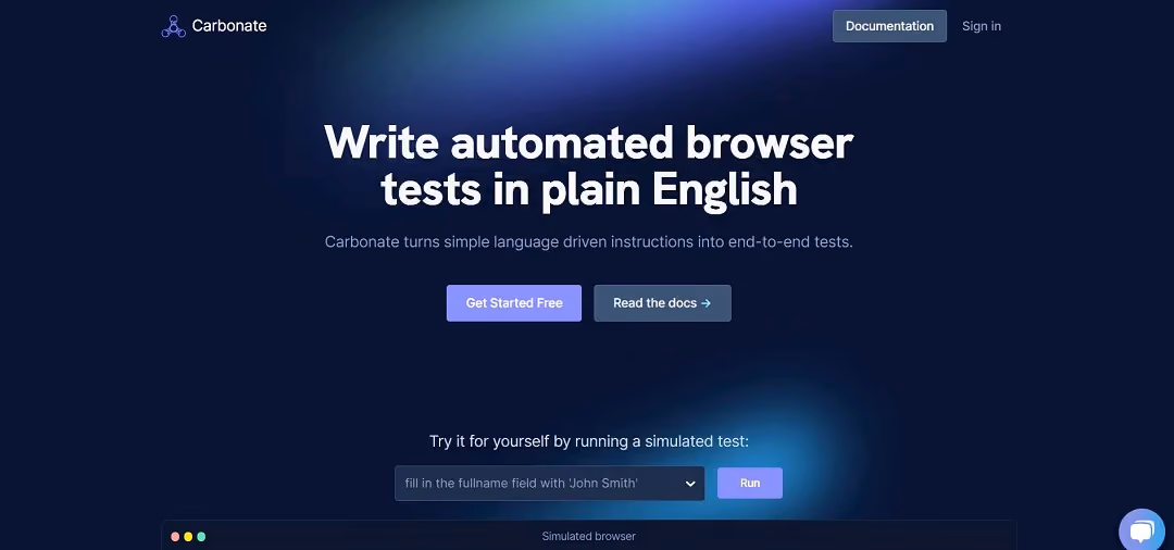 Carbonate is an AI-powered end-to-end testing tool that seamlessly integrates into your testing framework, enabling easy test creation using plain English.