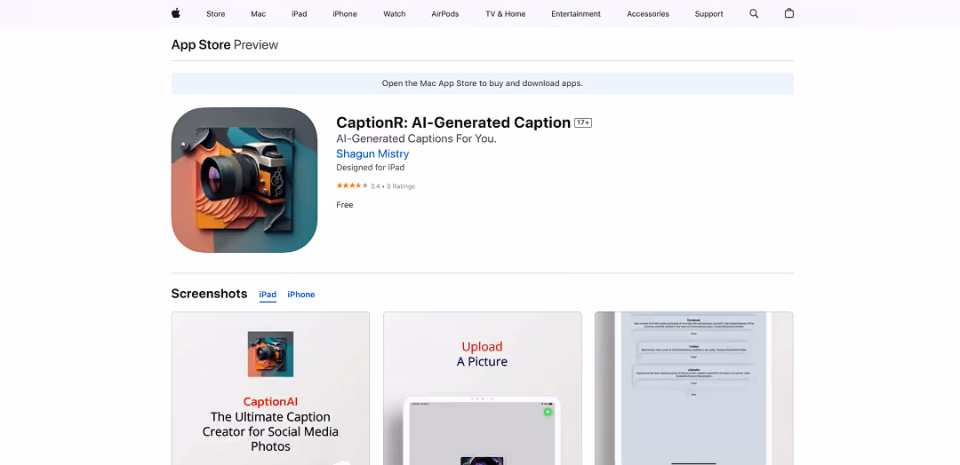 Meet CaptionR, the AI-powered caption tool available on the App Store. It effortlessly generates captions for photos, videos, and other visual media by analyzing their content.