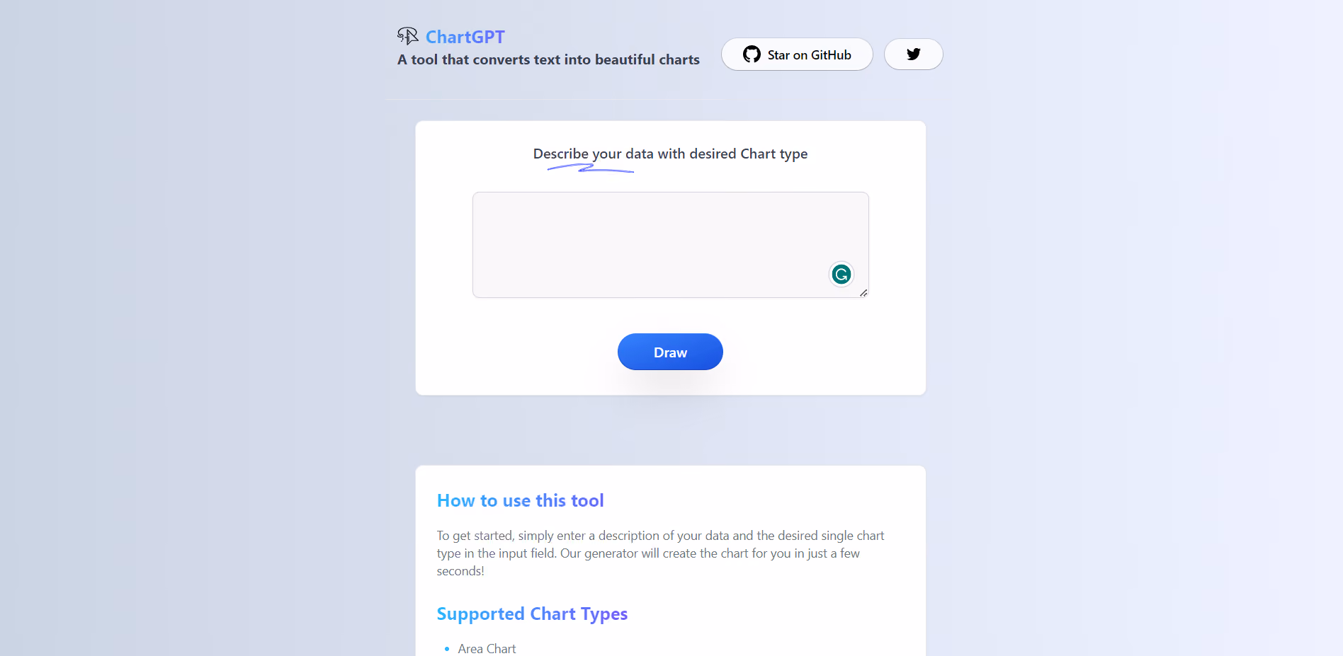 CHARTGPT is an artificial intelligence (AI) tool designed to streamline the process of generating charts from textual inputs.