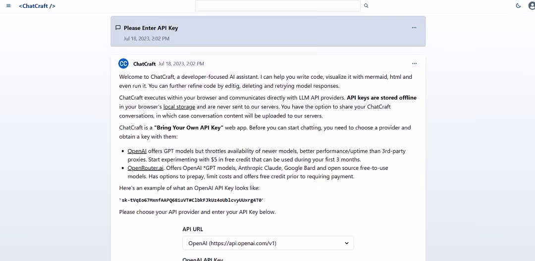 ChatCraft is a web-based AI assistant designed to help software developers with various tasks.