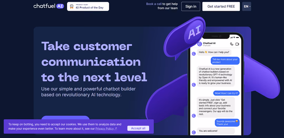 Chatfuel AI is a revolutionary chatbot builder that enhances customer communication using advanced AI technology