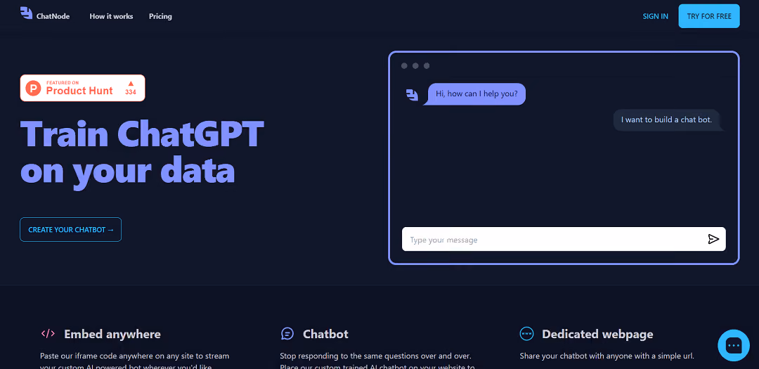 ChatNode is an AI chatbot builder that enables users to create their own AI assistant for websites or internal research.