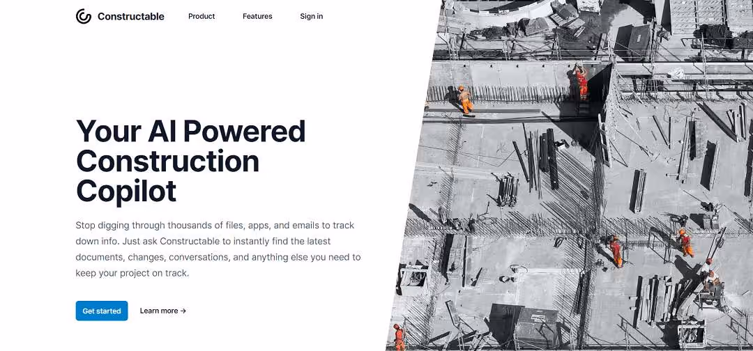 Constructable employs AI to create a centralized platform for construction teams, streamlining data management by eliminating the need to search through scattered files and emails.