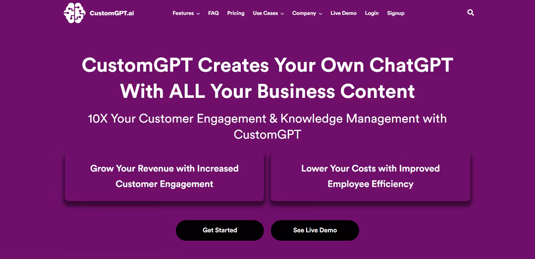CustomGPT Creates Your Own ChatGPT With ALL Your Business Content