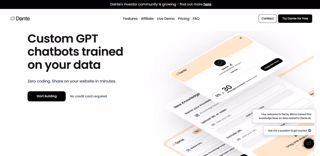 Dante is an AI tool for creating personalized chatbots.