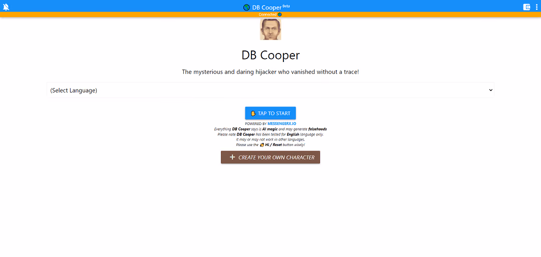 DB Cooper is an AI-powered tool that allows users to explore and generate content about the mysterious hijacker who vanished without a trace.