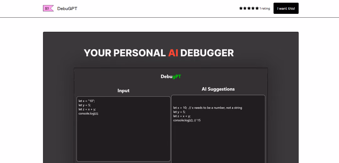 DebuGPT is an AI-powered desktop application designed to assist programmers with code debugging. It functions as a personal debugger, utilizing AI algorithms to automatically identify potential bugs and provide relevant code corrections.