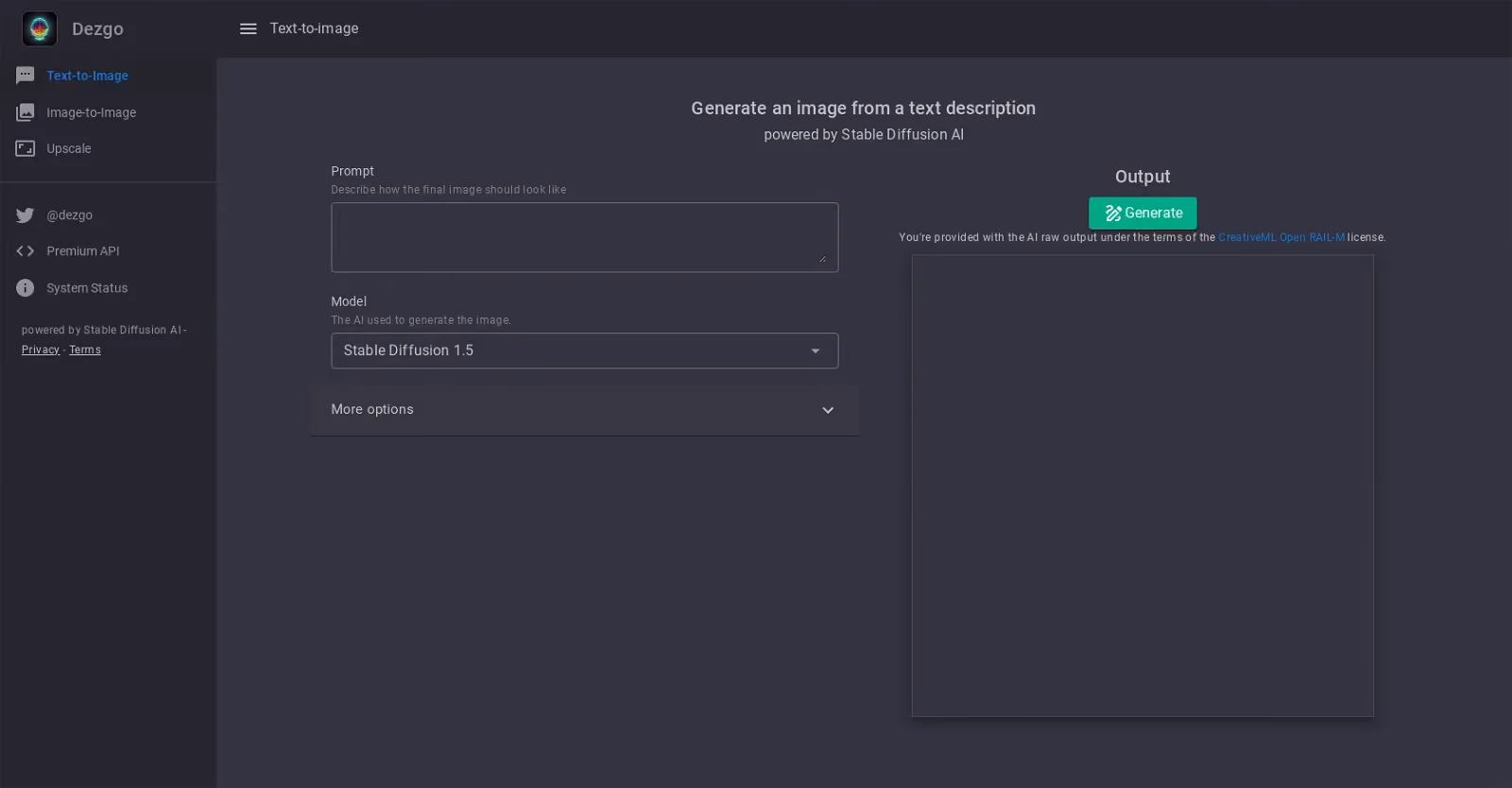 Dezgo's Free Text-to-Image Stable Diffusion AI Generator is a sophisticated tool designed to generate high-quality images based on textual input.