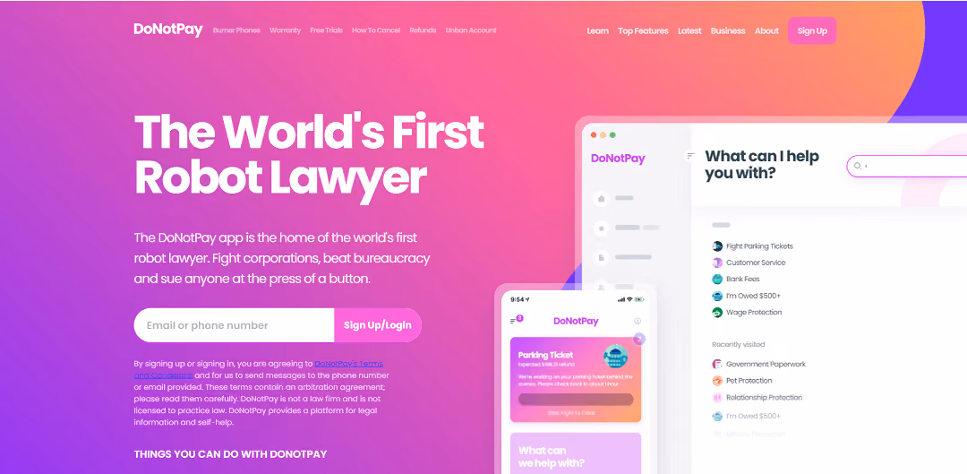 DoNotPay is an AI-powered platform that offers a wide range of legal services.