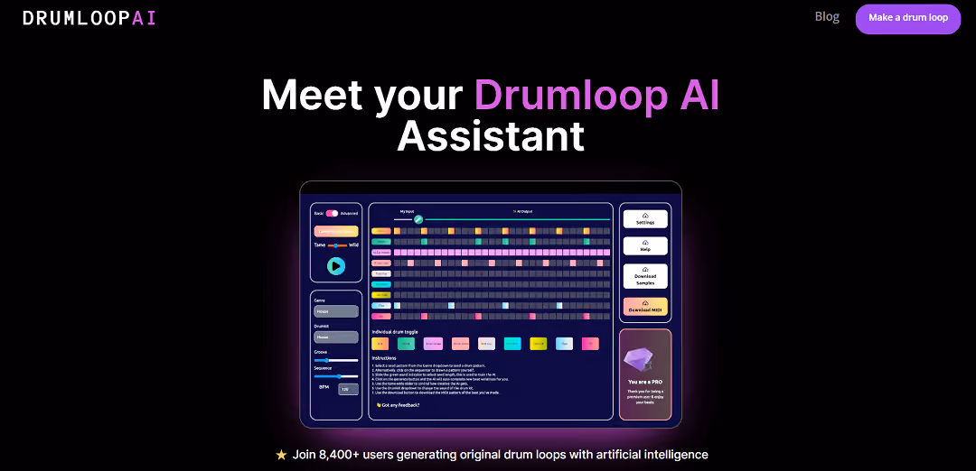 Drumloop AI is a cutting-edge tool driven by artificial intelligence, enabling users to effortlessly generate original drum loops through a neural audio network.