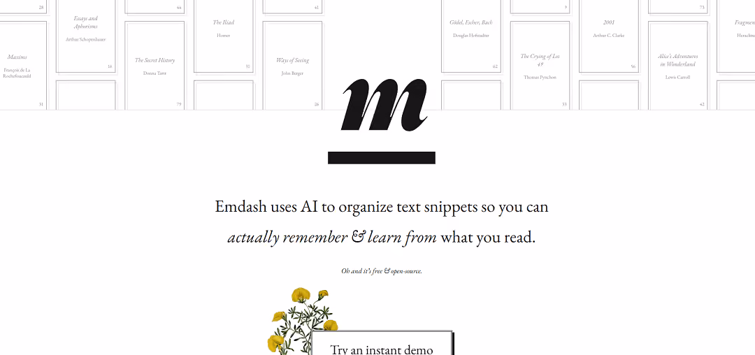 Emdash, an AI-powered tool, simplifies the task of curating and organizing highlights from ebooks and articles. Its core purpose is to aid users in retaining and comprehending valuable information from their readings.
