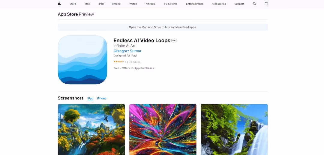 The Endless AI Video Loops app utilizes AI technology to empower users to create and enjoy limitless video loops on their iOS devices. With a user-friendly interface, it offers a growing library of diverse video loops spanning nature, abstract art, urban scenes, and more.