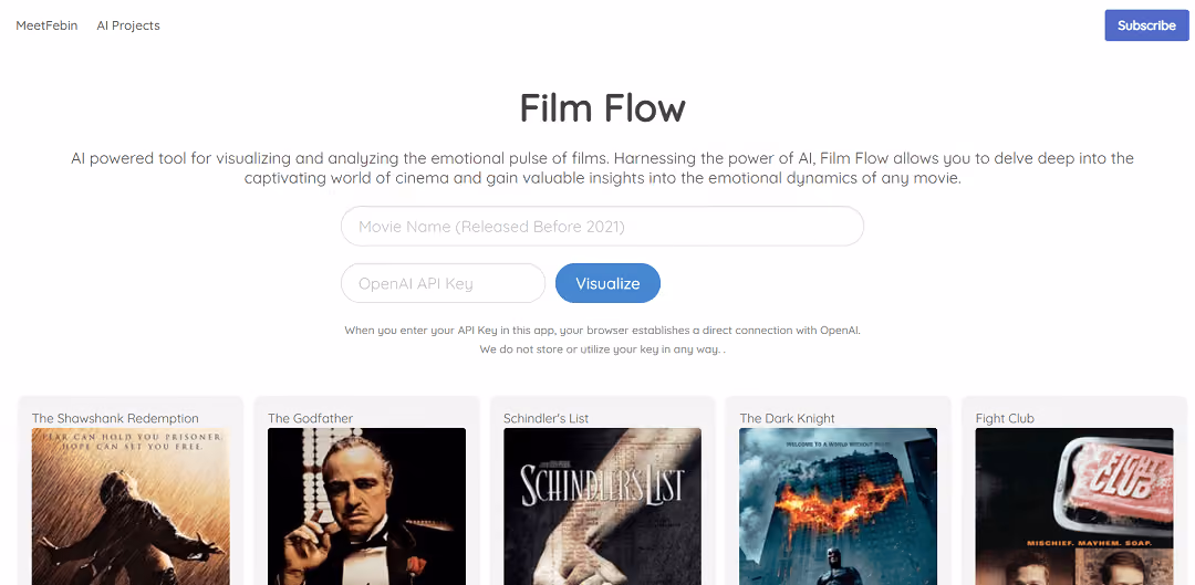 Film Flow is an AI-driven tool that visually represents the emotions conveyed in movies.